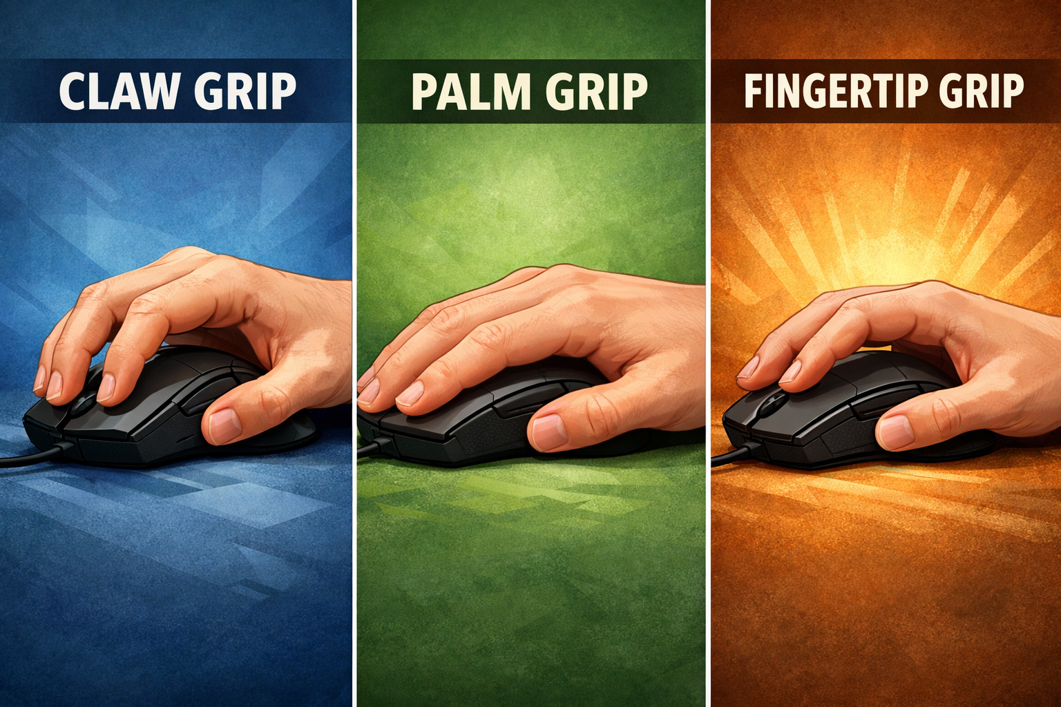 Claw Grip vs Palm Grip vs Fingertip Grip